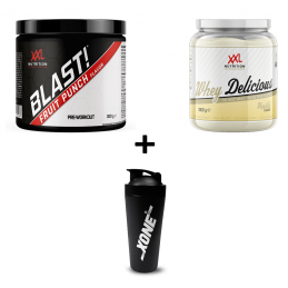 XXL Nutrition Whey Delicious + Blast! Pre workout + Shaker Voordeelpak